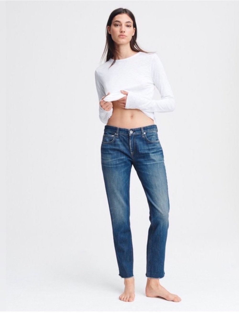 rag & bone Women's Low Rise Boyfriend Slim Jeans in Medium Indigo Blue